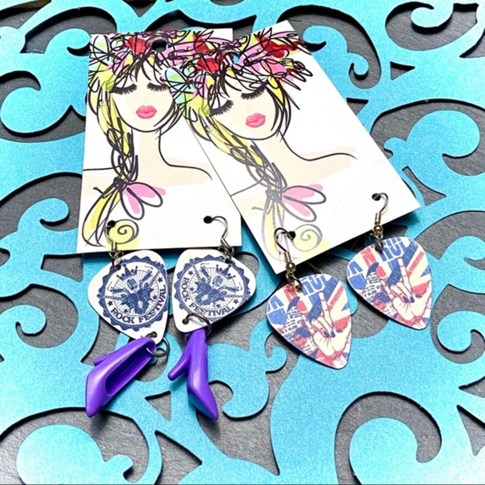 Barbie Shoe Guitar Pick Rock Earring Bundle